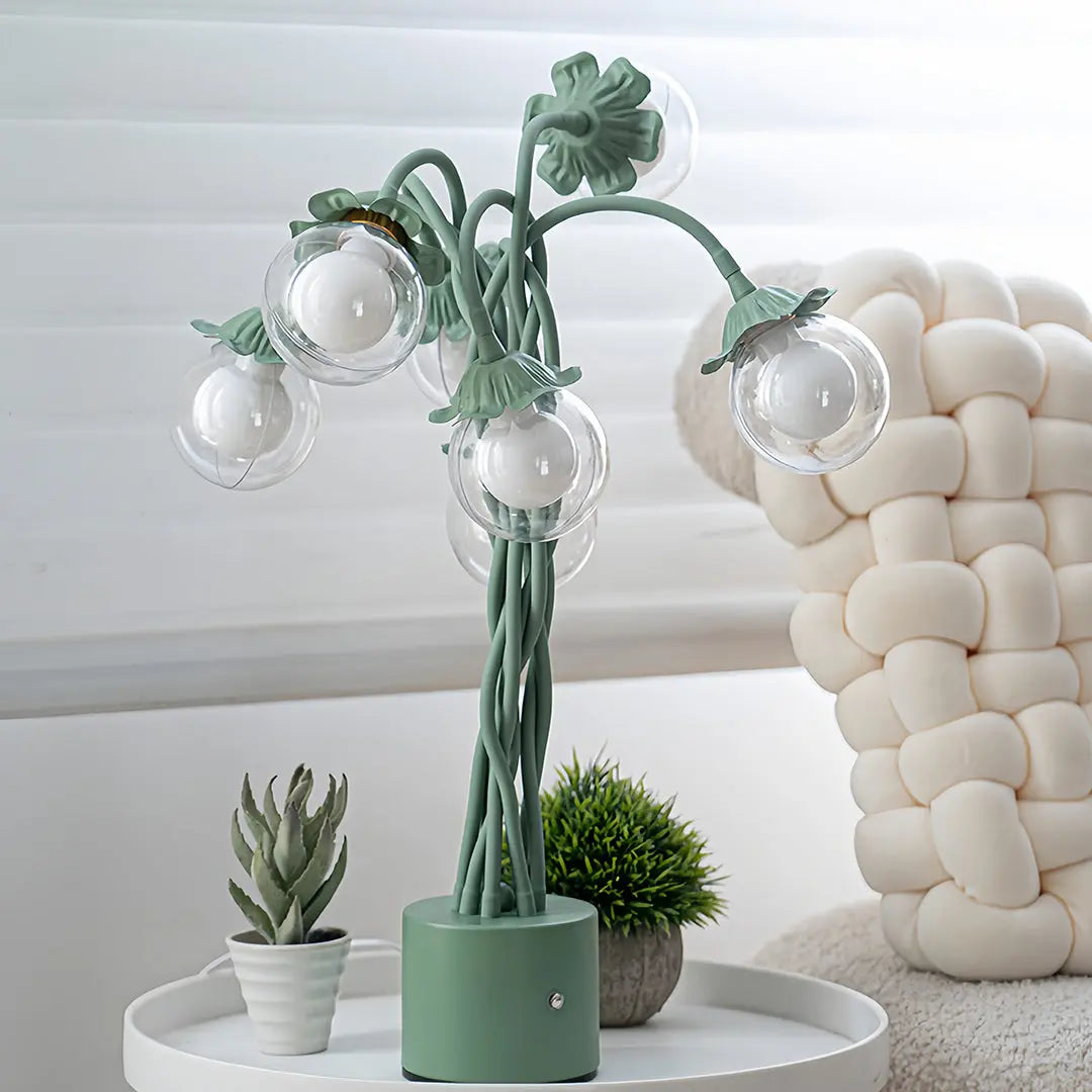 Artistic Globe Decorative Light: Retro Green Table Lamp with French Floral Design Luxe