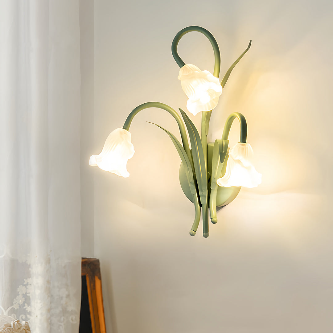 French Country Flower Wall Sconce — Iron and Clear Glass, Green Finish, G4, Three-Step Dimming (3000K/4500K/6000K)