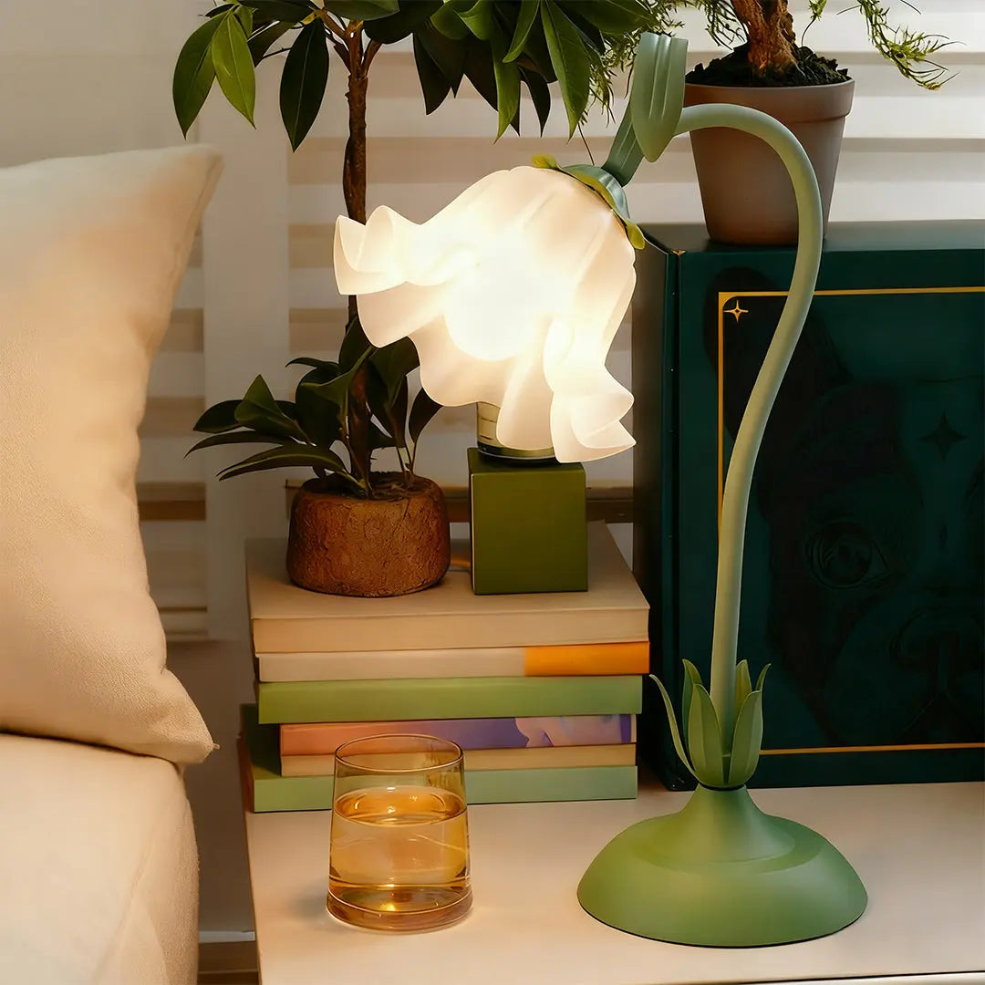 Vintage French Floral Table Lamp with Twistable White Glass and Green Accents - DIY Design Luxe