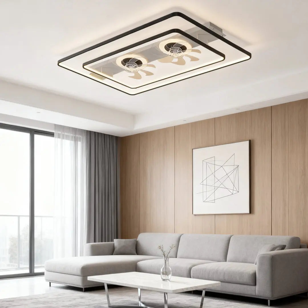 Rectangular LED Dual Head Ceiling Fan with Transparent Blades Luxe