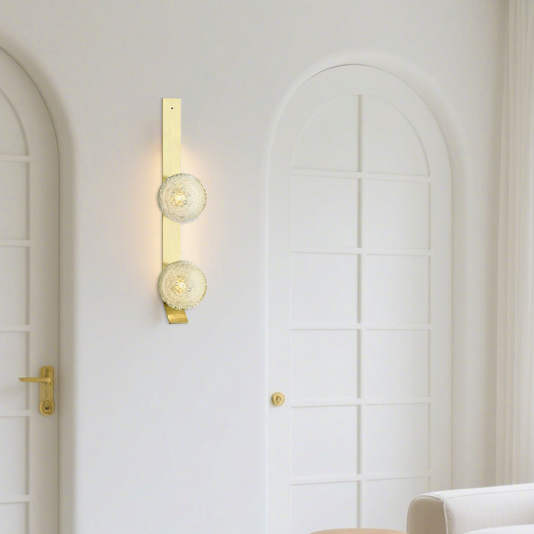 Glass Bubble Wall Sconce — Iron Frame, LED 3000K, Single 7W or Dual 14W, Gold / White / Black / Bronze