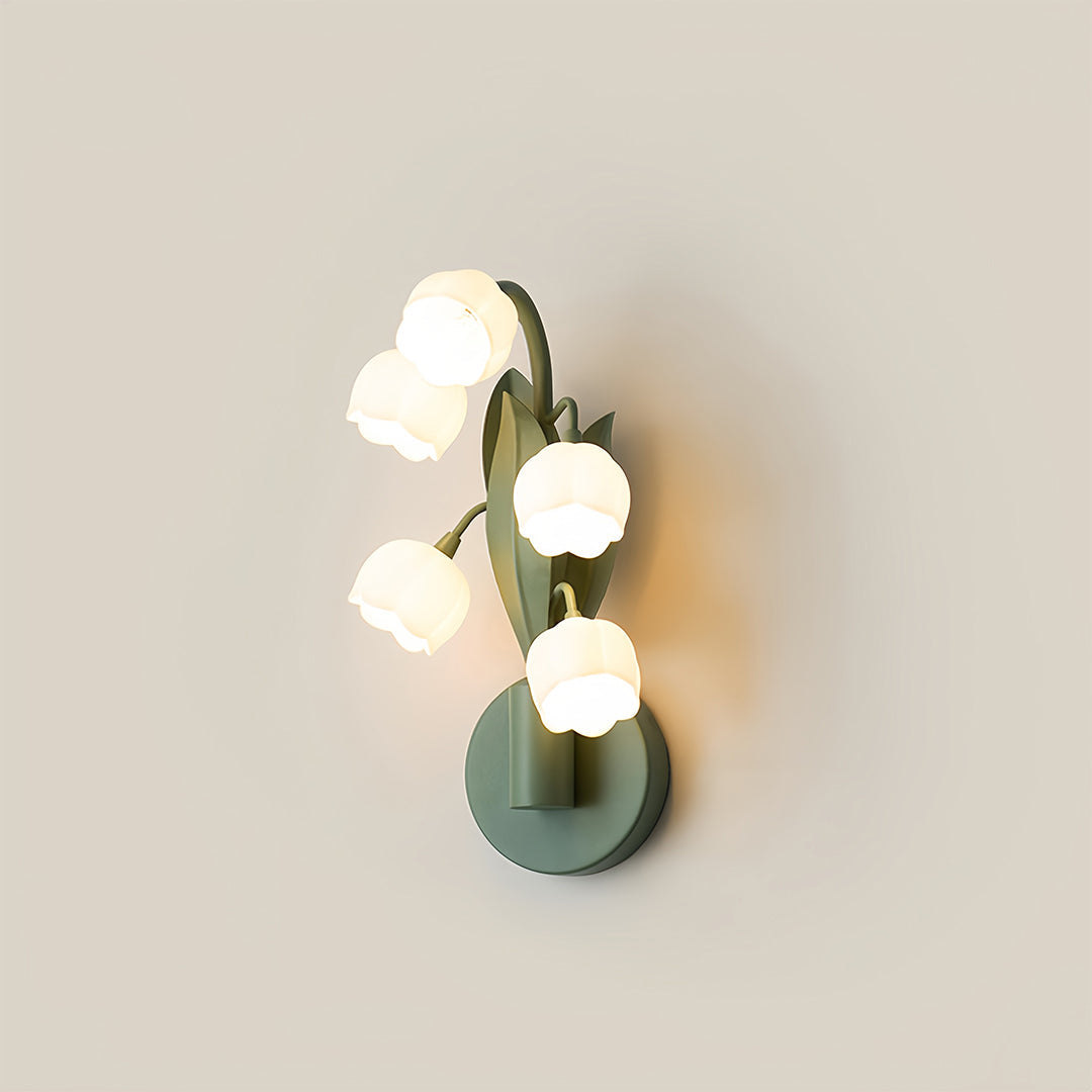 Bellflower Floral Wall Sconce — Green Iron, Clear Glass, 5-Light G4, Three-Step Dimming (3000K/4500K/6000K)