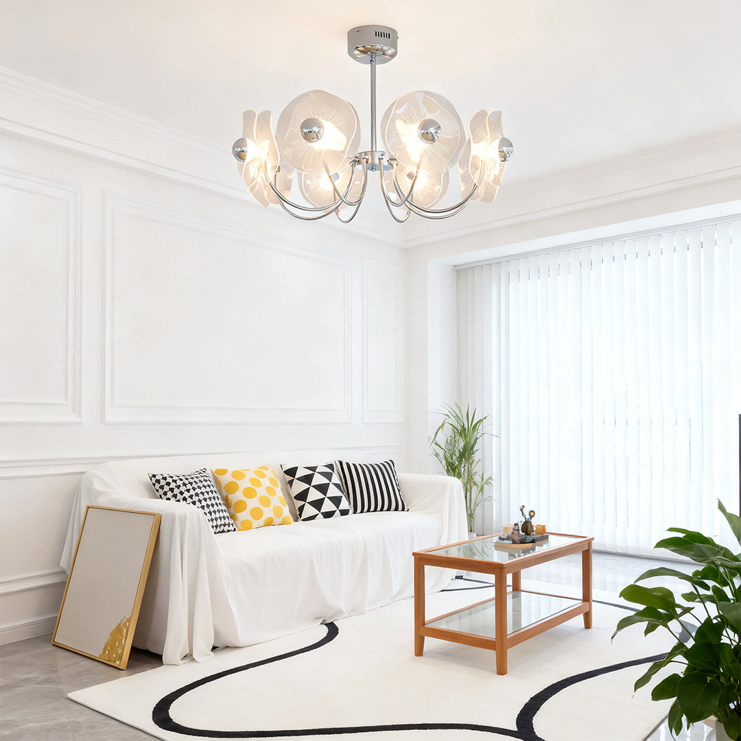 Geometric Acrylic LED Chandelier — Chrome Aluminum, 3-Step Dimming, 3-, 6-, or 8-Head