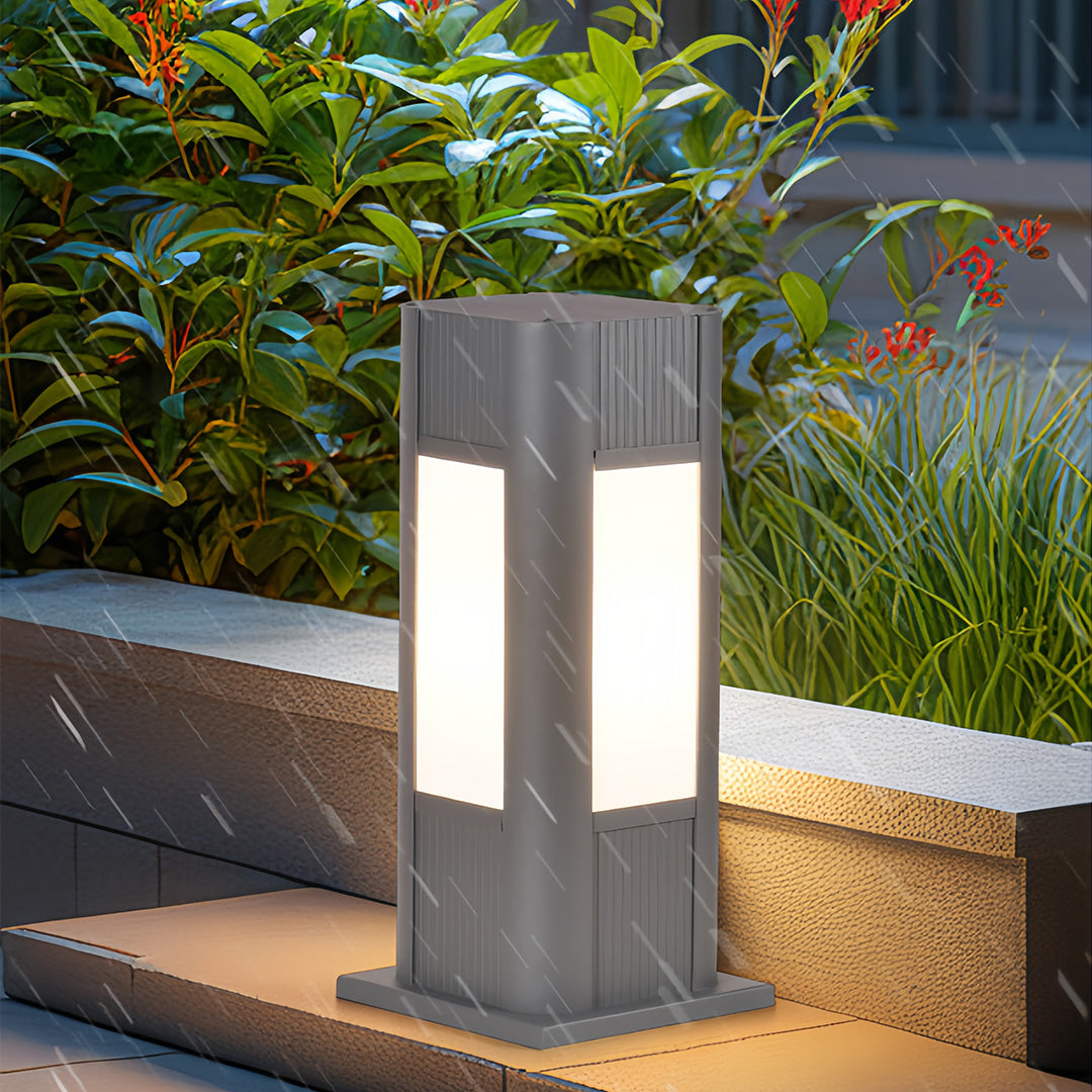 Industrial Square Bollard Path Light — Die-Cast Aluminum, Gray, 10W LED, IP65 Weatherproof