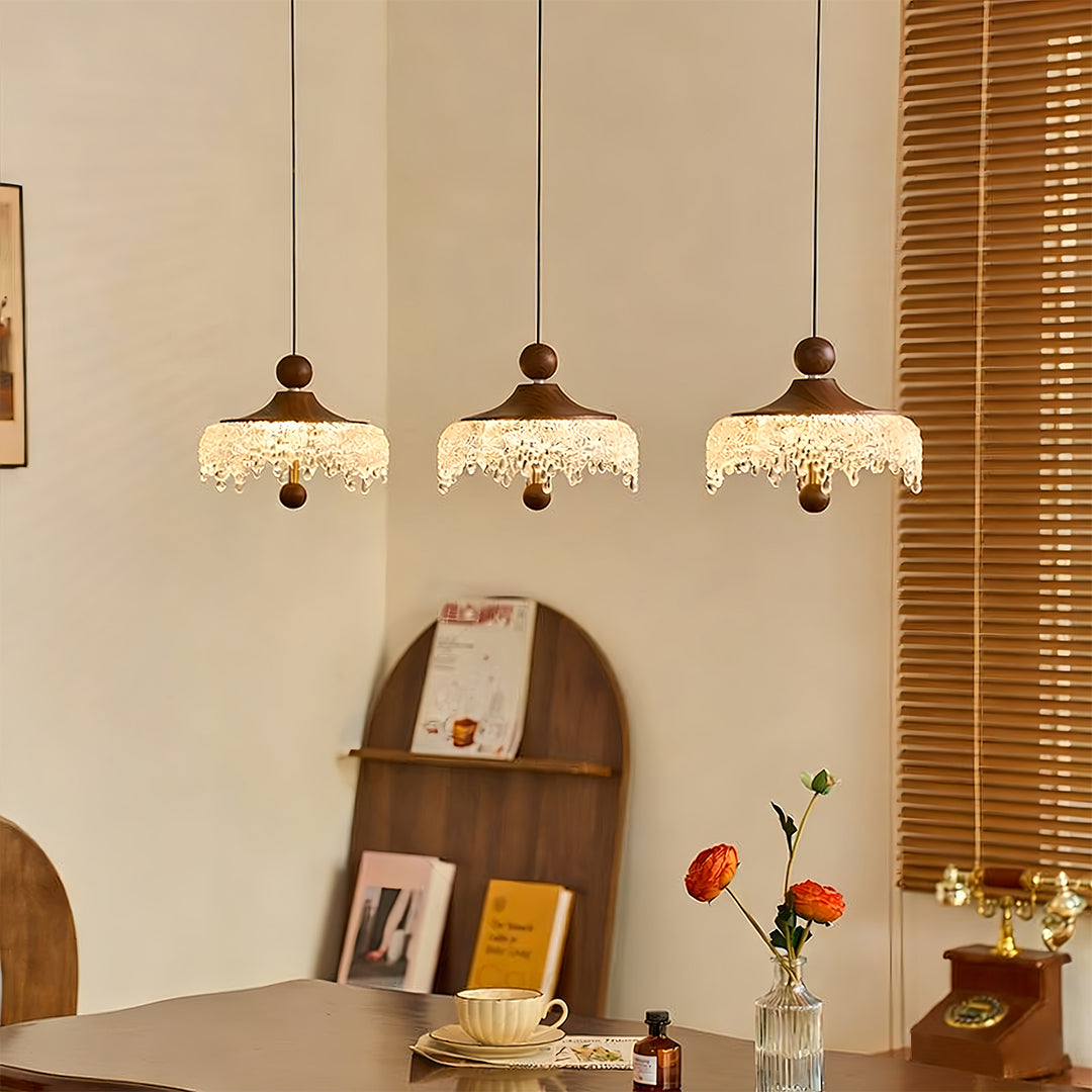 Teardrop Mini Pendant — Walnut Iron, Acrylic Shade, 15W, 3-Step Dimming (3000K/4000K/6000K), Adjustable Wire