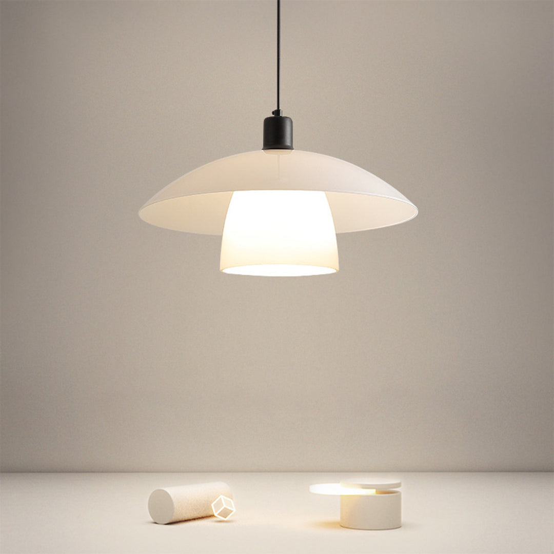 Wabi-Sabi Opal Glass Pendant — Iron, 1-Light, 30cm & 40cm, Three-Color Dimming, Adjustable Height