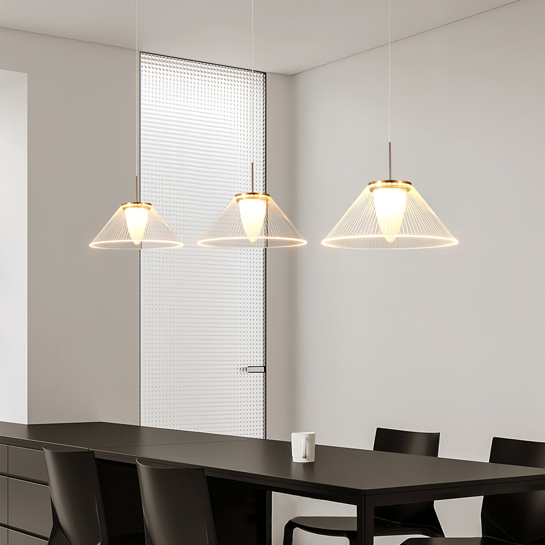 Minimalist Clear Glass Pendant Light — Stainless Steel, Black, 7W LED, 3000K, Adjustable Cord, 14.96" Wide