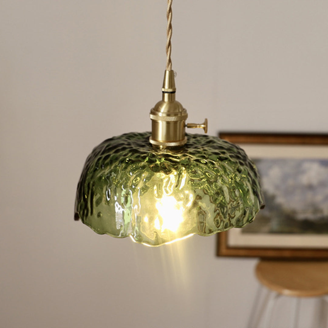 Hammered Glass Mini Pendant — Brass, E27, Adjustable 1.5m Cord, Transparent or Dark Green