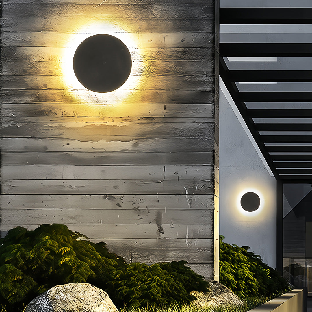Modern Circular Outdoor Wall Sconce — Die-Cast Aluminum, Acrylic Shade, LED, IP54, 6" or 8"