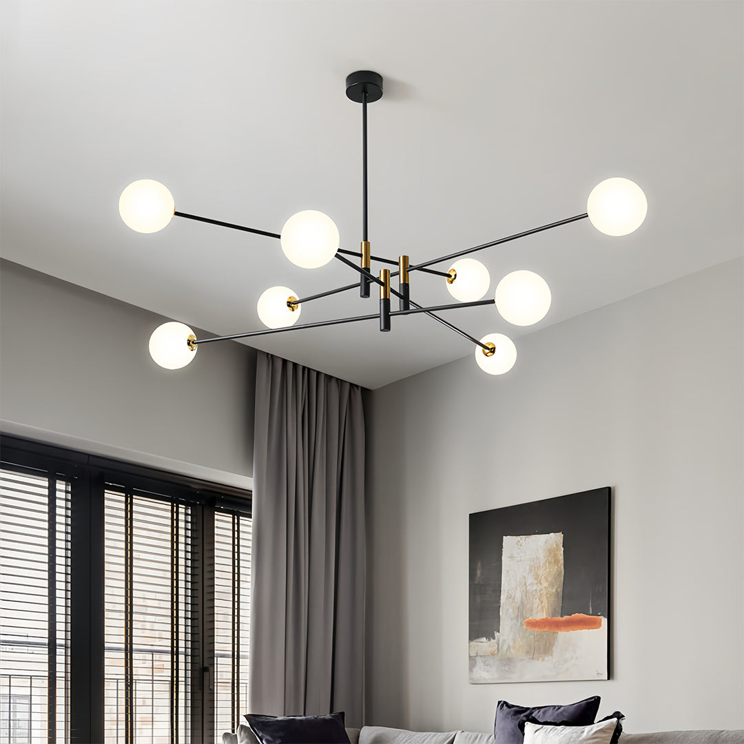 Branch Chandelier — Black and Gold Iron, Transparent Glass Shades, G9 3-Step Dimming (3000K/4000K/6000K), 4-, 6-, or 8-Light