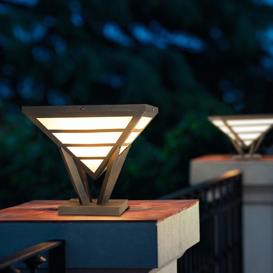 Geometric Pyramid Outdoor Pillar Light — Black Aluminum, Integrated LED, 3200K, IP54, 6W / 8W