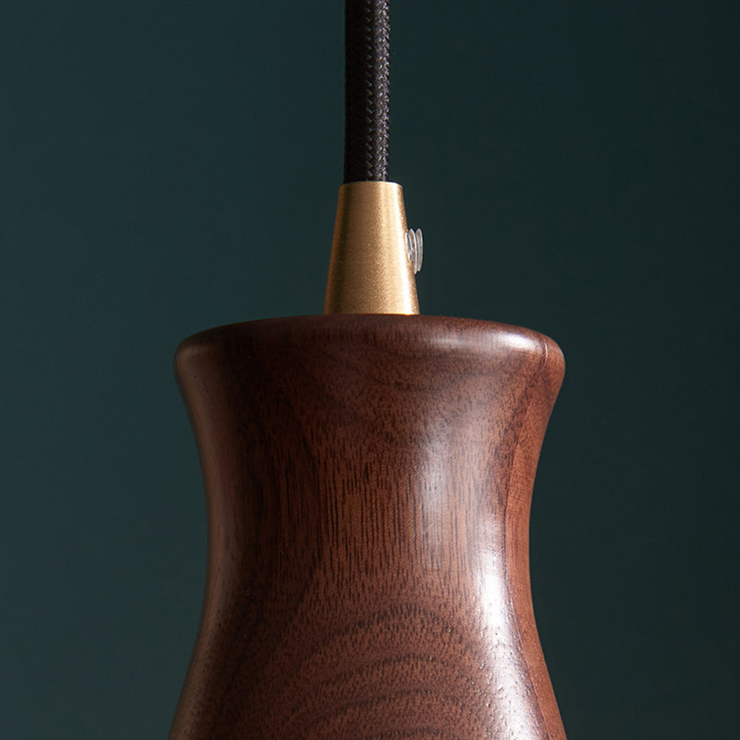 Vintage Brass Mini Pendant — H65 Brass, Cracked Glass, Walnut Wood, E27 LED, 3000K, 1-Light