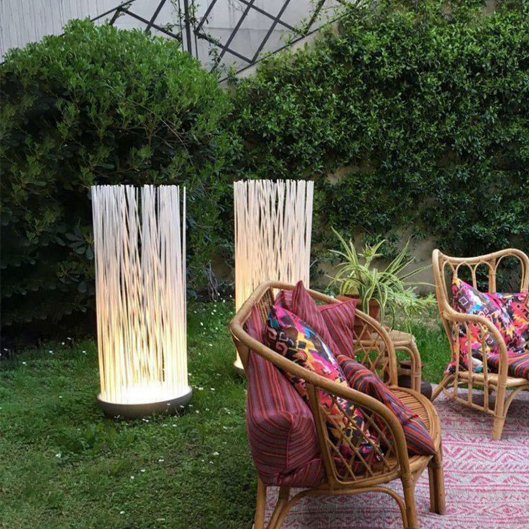 Artificial Grass-Top Outdoor Floor Lamp — Stainless Steel & Acrylic, LED, IP54, Warm White 3000K, Hardwired