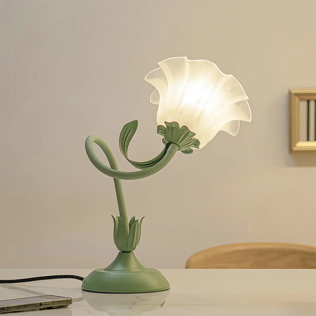 Vintage French Floral Table Lamp with Twistable White Glass and Green Accents - DIY Design Luxe