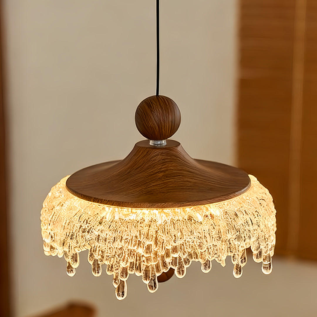 Teardrop Mini Pendant — Walnut Iron, Acrylic Shade, 15W, 3-Step Dimming (3000K/4000K/6000K), Adjustable Wire