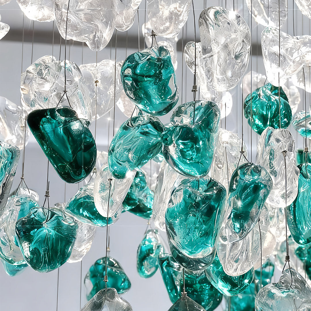Irregular Beaded Hand-Blown Glass Chandelier — Stainless Steel, LED, 3-Step Dimming, 30/40W, French Vintage