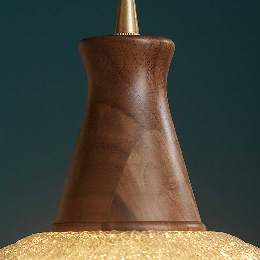 Wabi-Sabi Mini Pendant — Blown Glass, Walnut Wood and H65 Brass, 6W LED E27, 1.8m Adjustable Cord