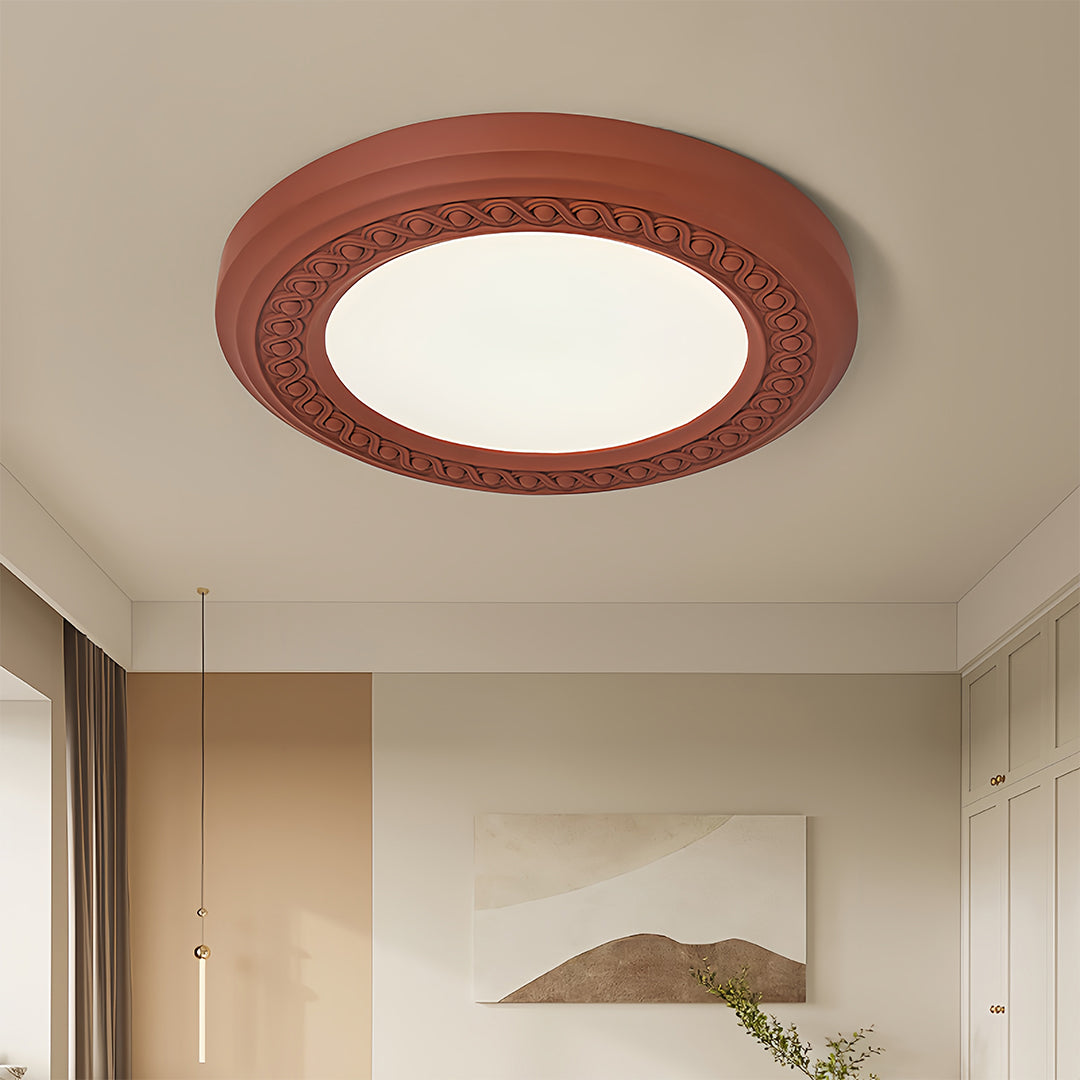 French Country Carved Resin Flush-Mount Ceiling Light — Acrylic Shade, 72W LED, 3-Step Dimming, 23.15"
