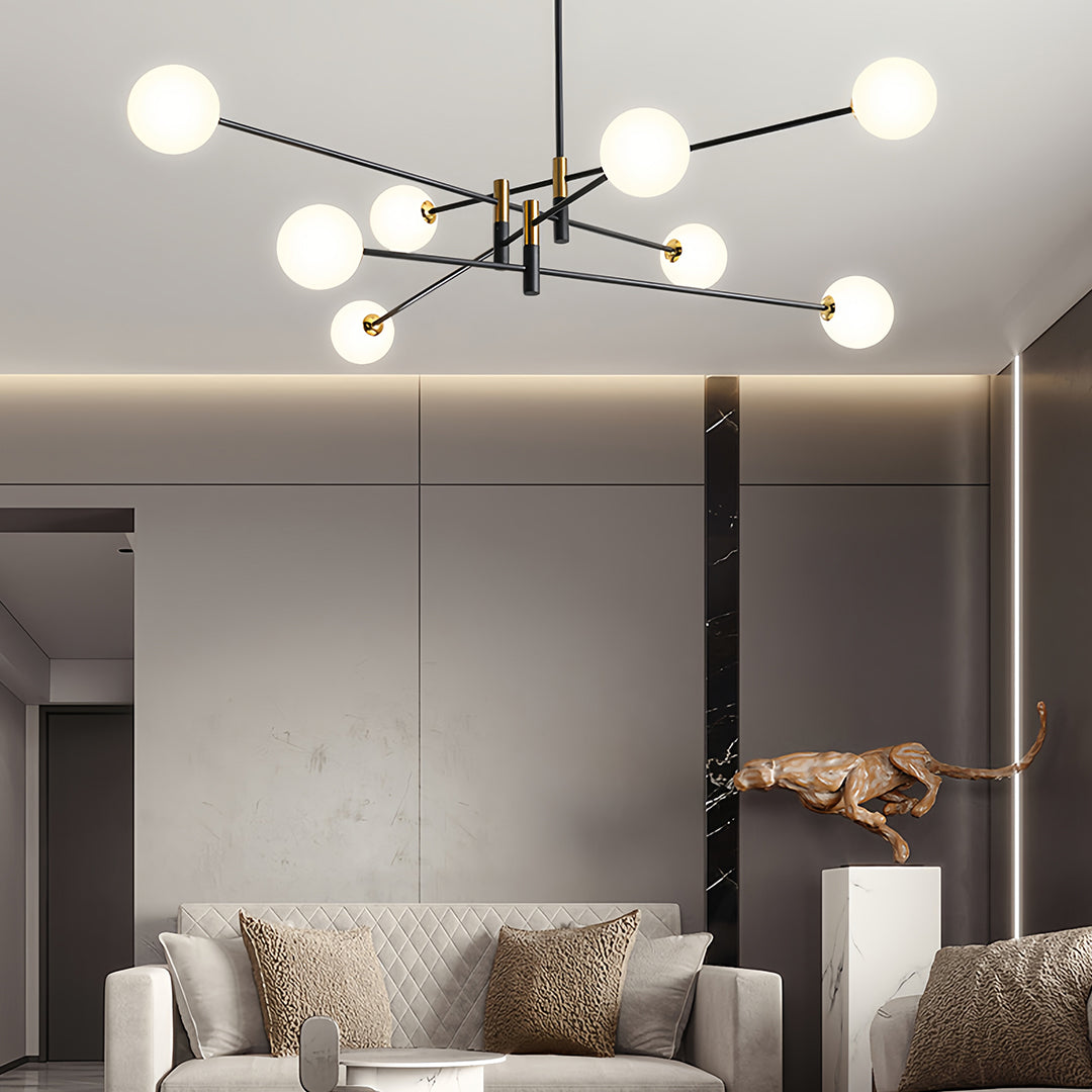 Branch Chandelier — Black and Gold Iron, Transparent Glass Shades, G9 3-Step Dimming (3000K/4000K/6000K), 4-, 6-, or 8-Light
