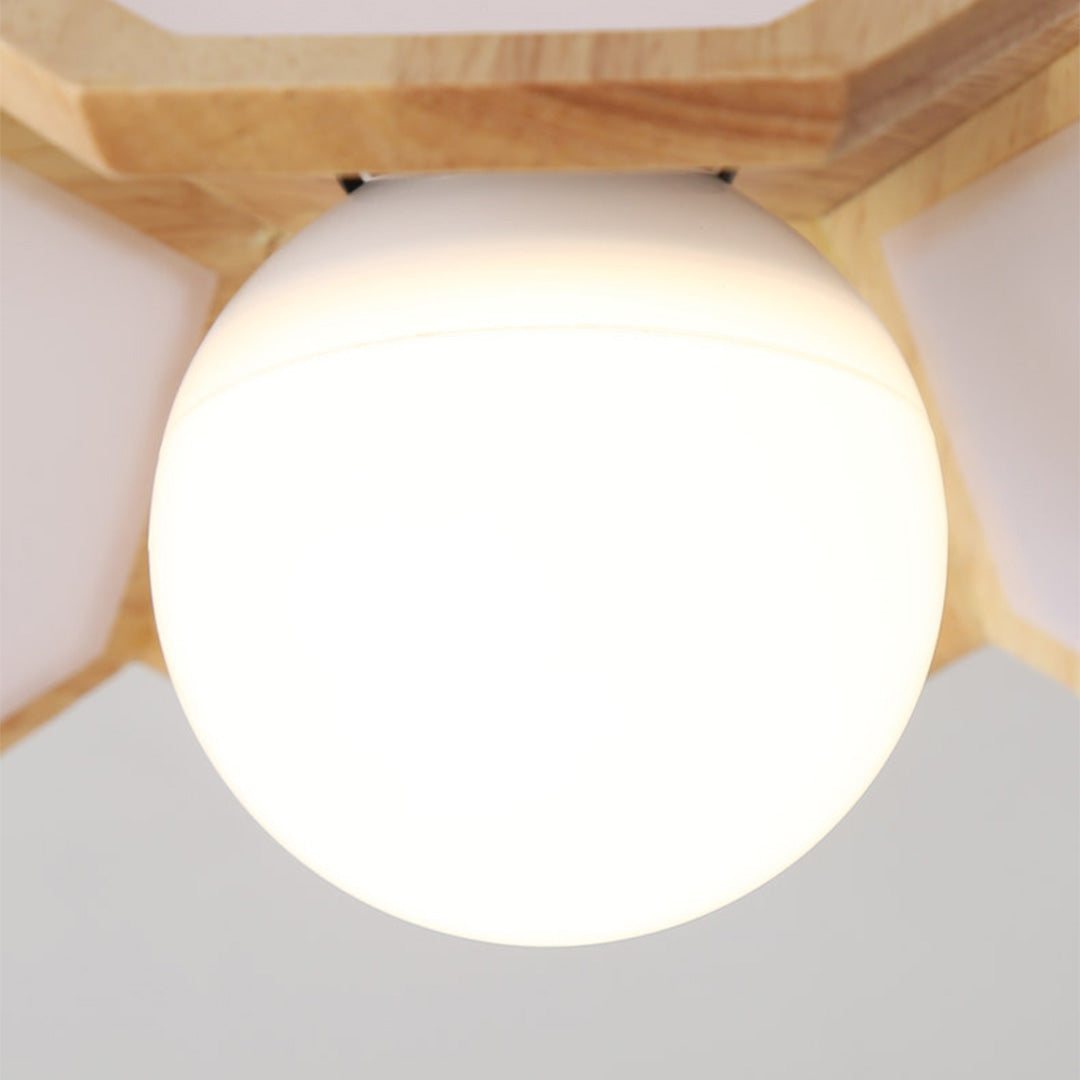Lotus Semi-Flush Mount — Oak Wood, LED E27, 3-Step Dimming (3000K/4000K/6000K), 11"