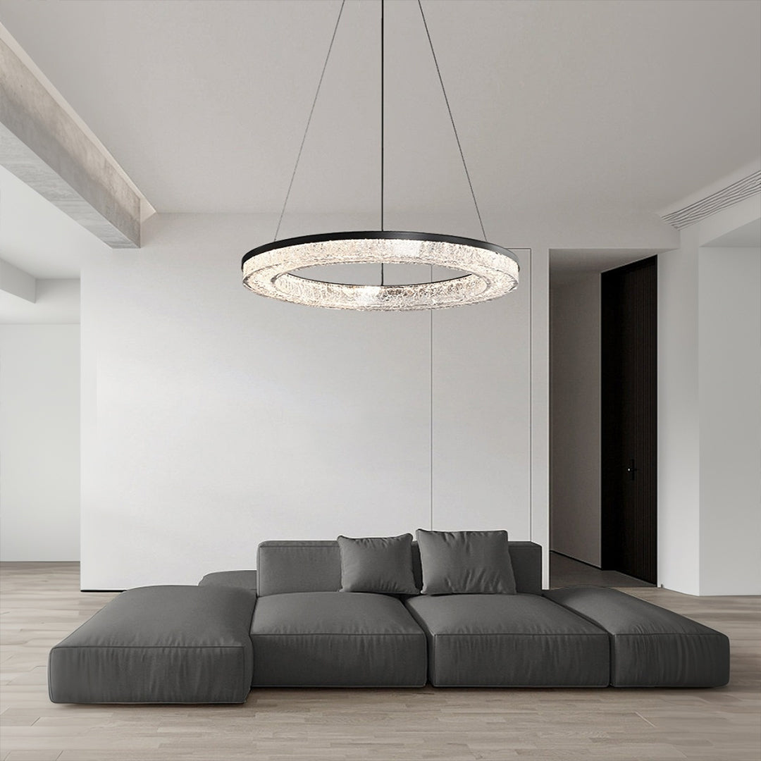 Ring Circle Chandelier — Full Copper with Crystal, LED Three-Color Dimmable, 10 Sizes (50–120cm), 30W–158W