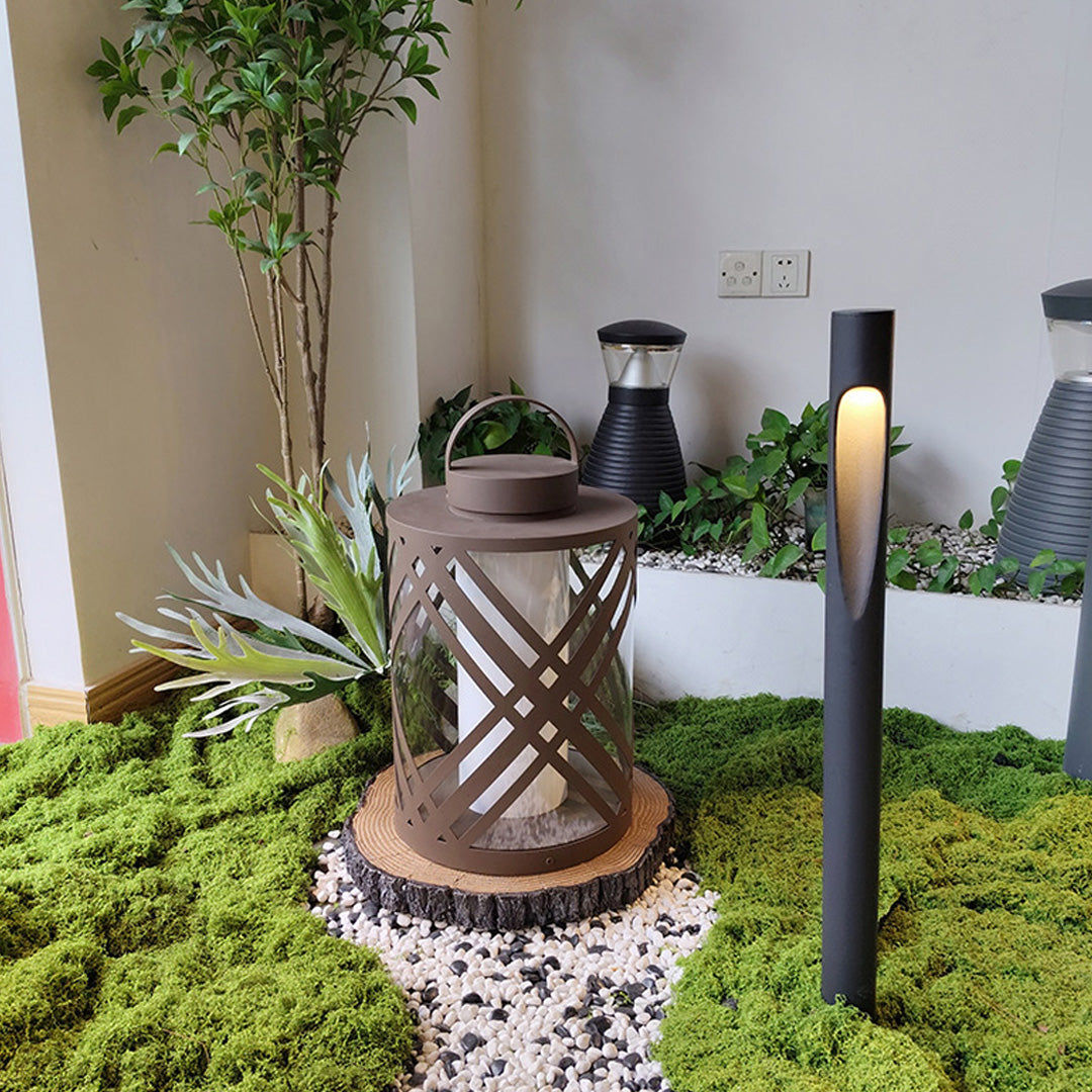 Perforated Outdoor Landscape Lantern — Stainless Steel, LED, 3000K, IP65 Weatherproof