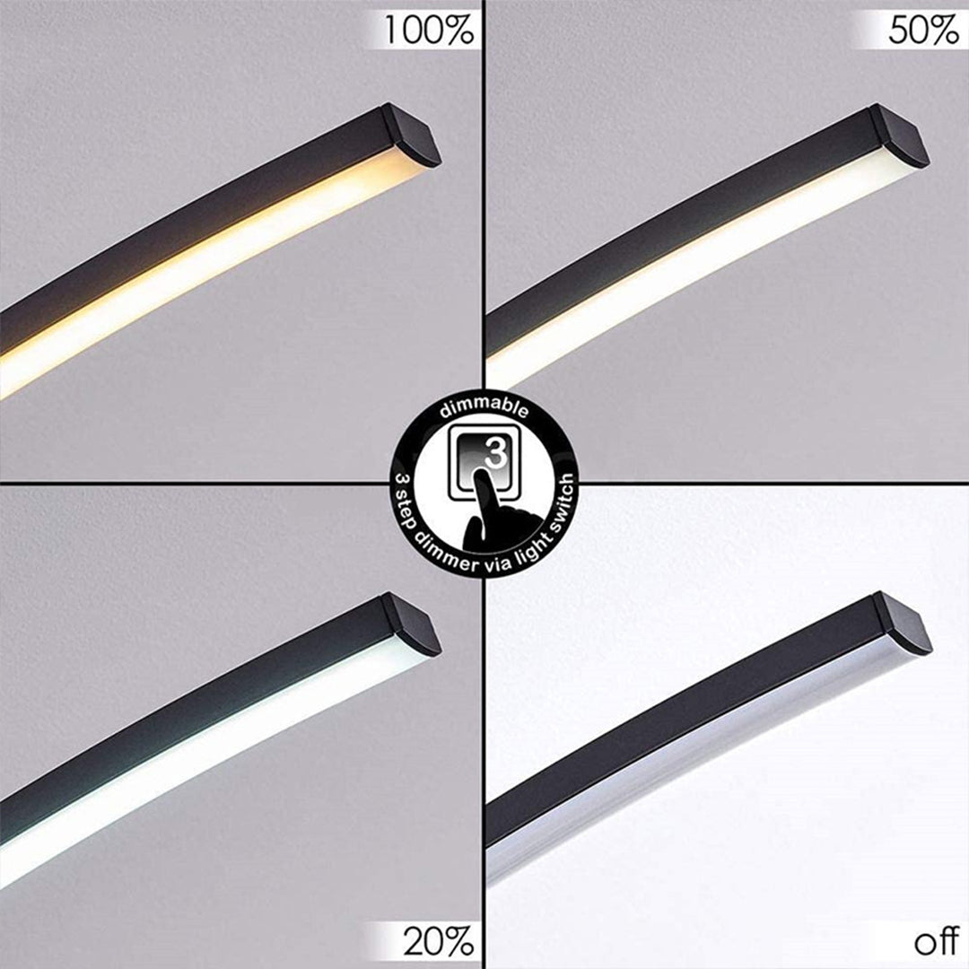 Three-Arc Rotating Semi-Flush Mount — Black Aluminum & Acrylic, 15W LED, 3-Step Dimming (3000K/4000K/6000K), 23.62"