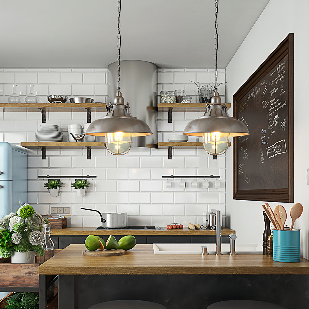 Vintage Industrial Pendant — Aluminum and Glass, E27, 3000K Warm White, Adjustable Chain, 3 Styles