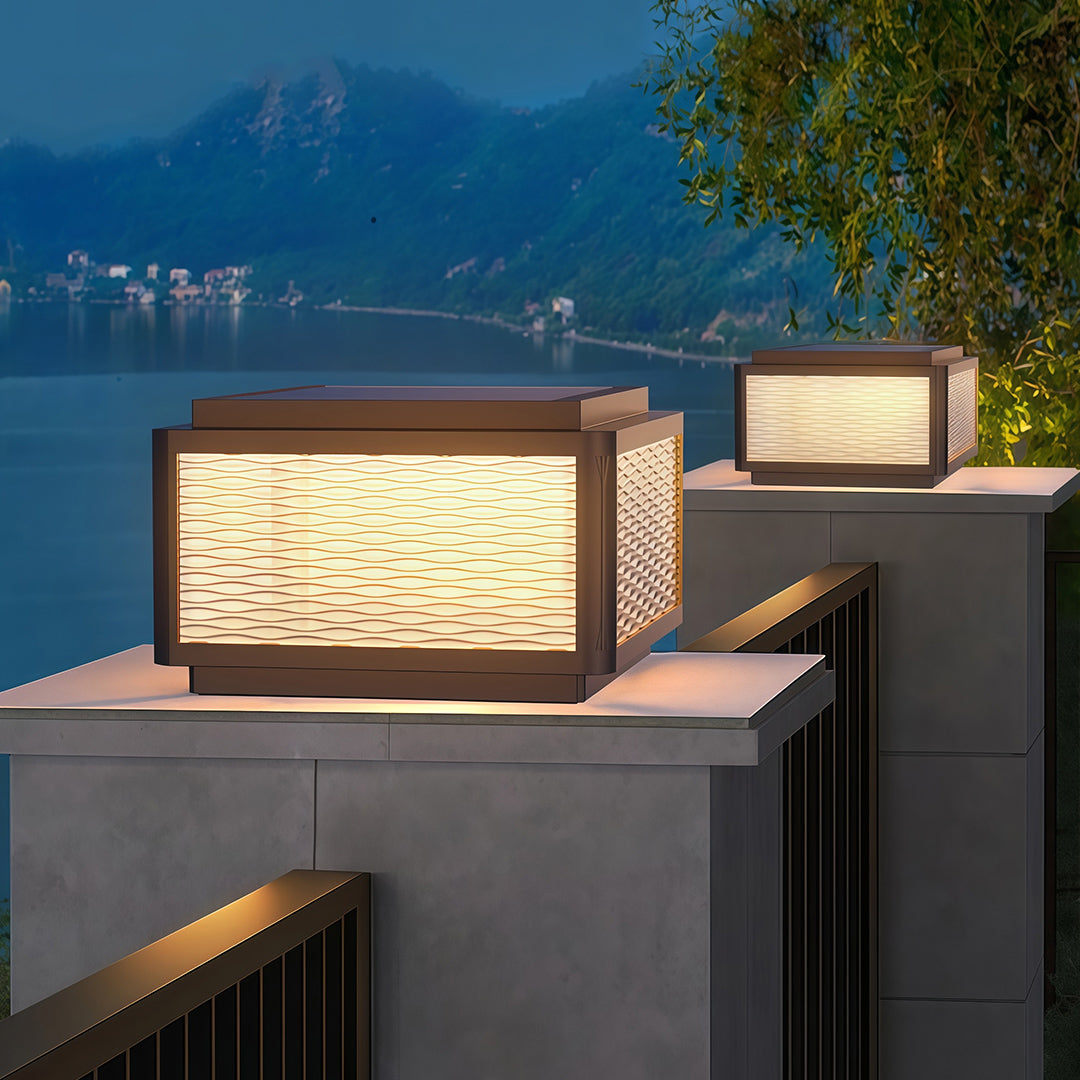 Minimalist Outdoor Pillar Top Light — Black Aluminum, LED, Solar or Hardwired, IP54, 3 Sizes