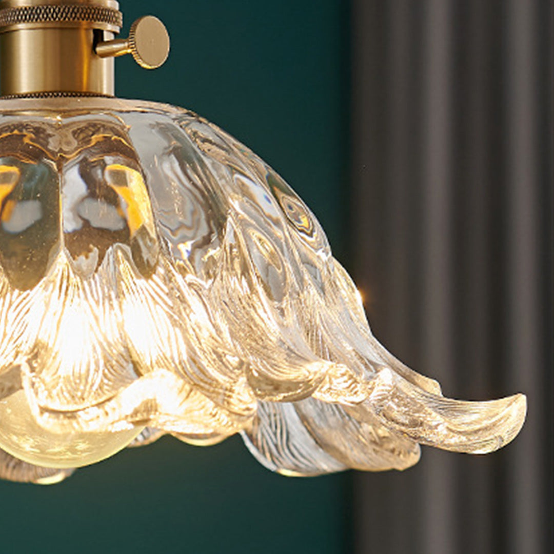 Floral Glass Mini Pendant — Brushed Brass, 1-Light, 6W, Available in Three Sizes
