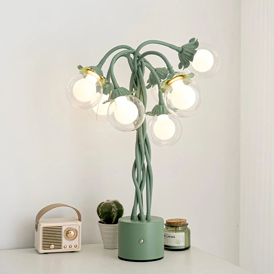 Artistic Globe Decorative Light: Retro Green Table Lamp with French Floral Design Luxe
