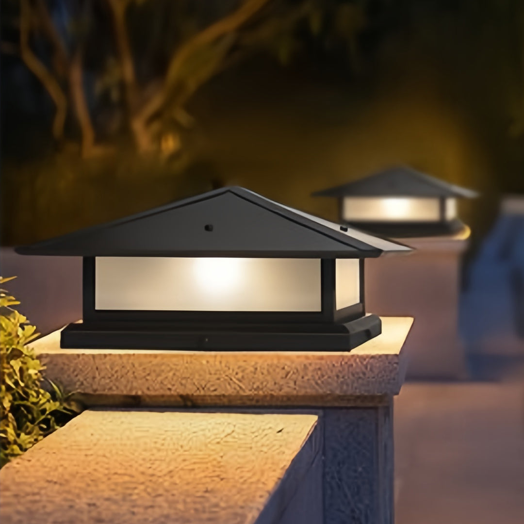 Outdoor Waterproof Black Pagoda Garden Post Lights - Pillar Design
