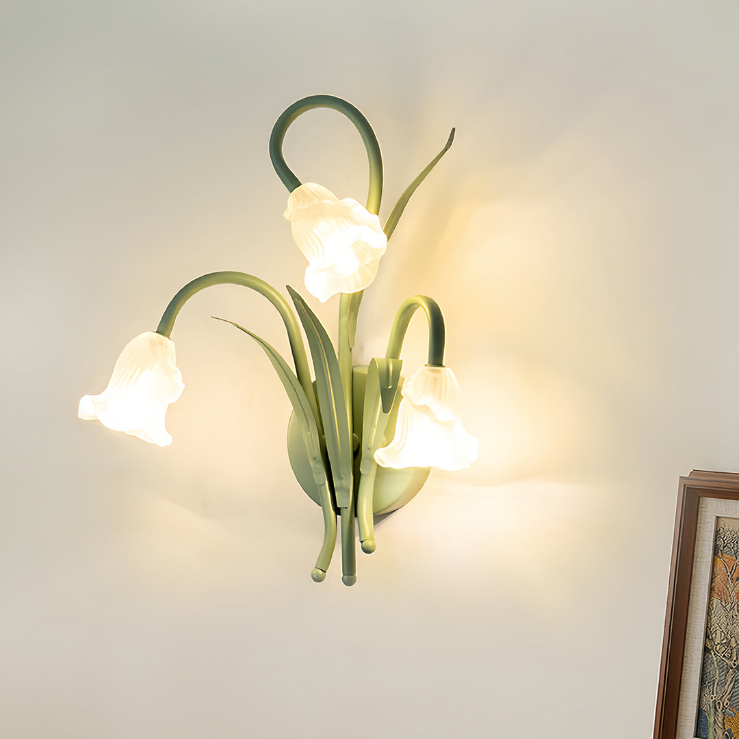 French Country Flower Wall Sconce — Iron and Clear Glass, Green Finish, G4, Three-Step Dimming (3000K/4500K/6000K)