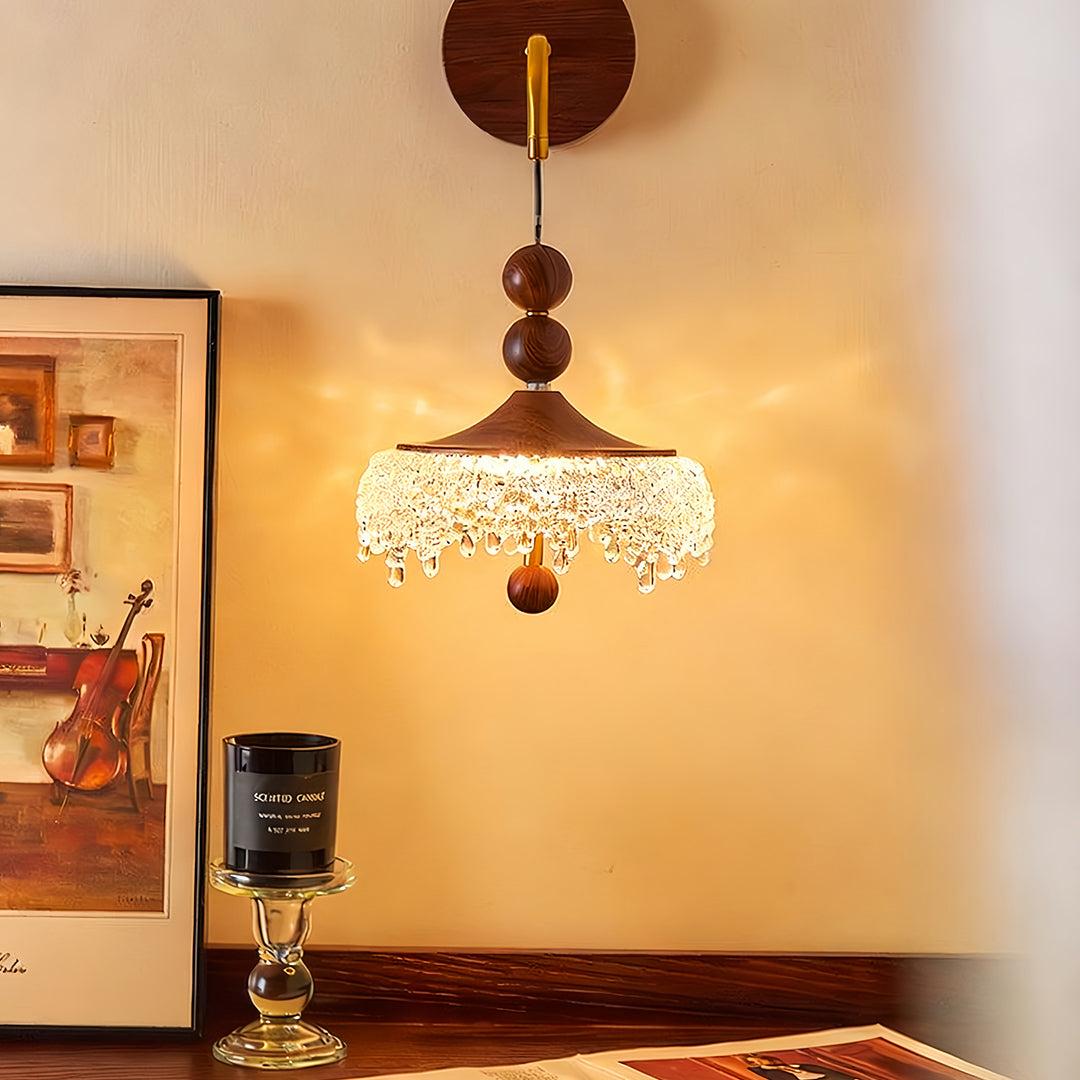 Teardrop LED Wall Sconce — Walnut & Iron, 15W Tri-Color Dimming, CRI 97, 11" × 16.5"