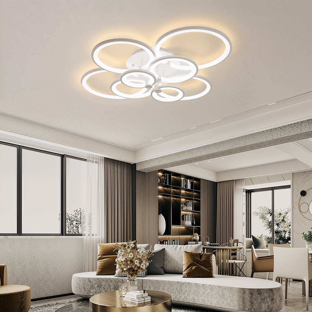 Overlapping Rings LED Semi-Flush Mount — Metal and Acrylic, 4-Light / 6-Light / 8-Light, Dimmable