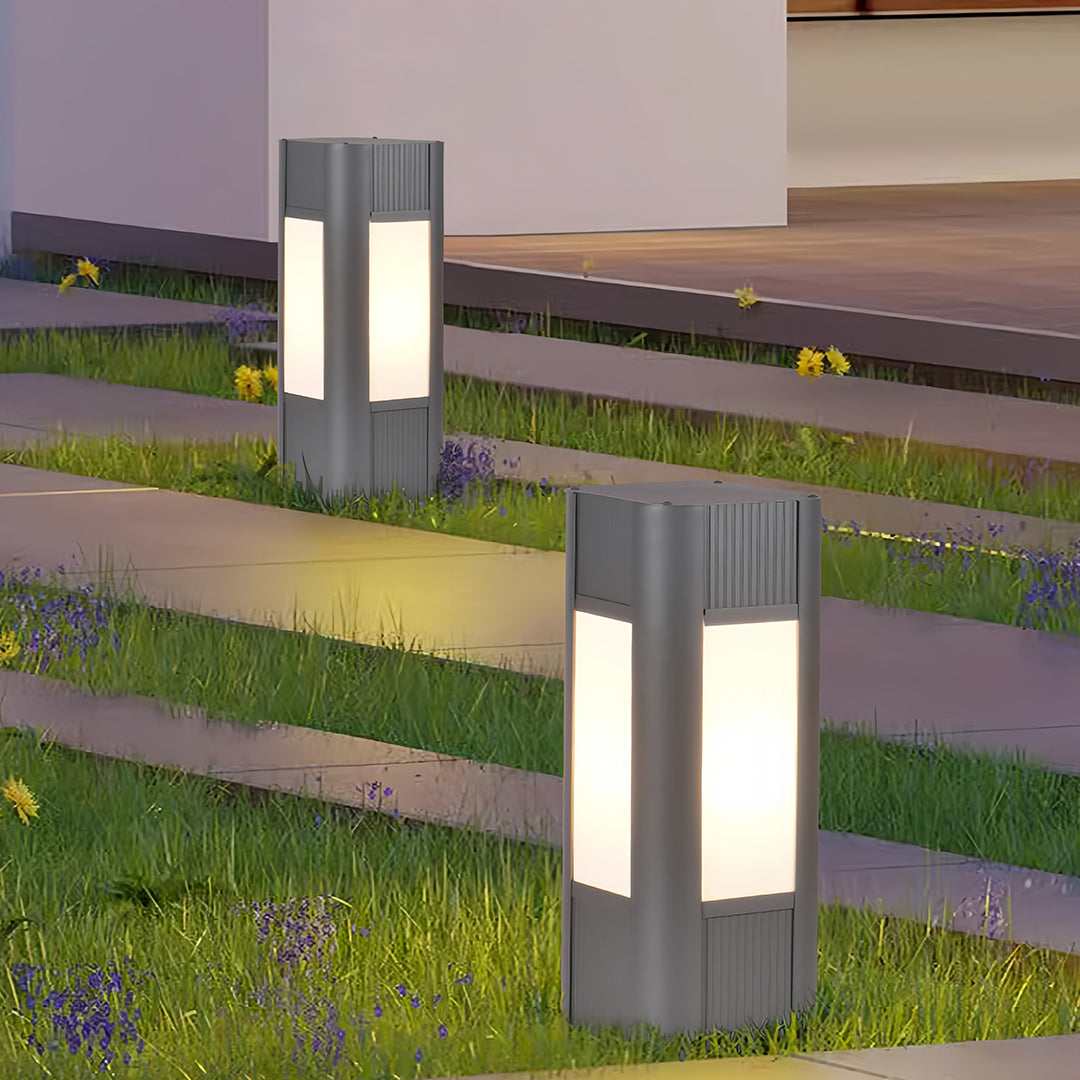 Industrial Square Bollard Path Light — Die-Cast Aluminum, Gray, 10W LED, IP65 Weatherproof