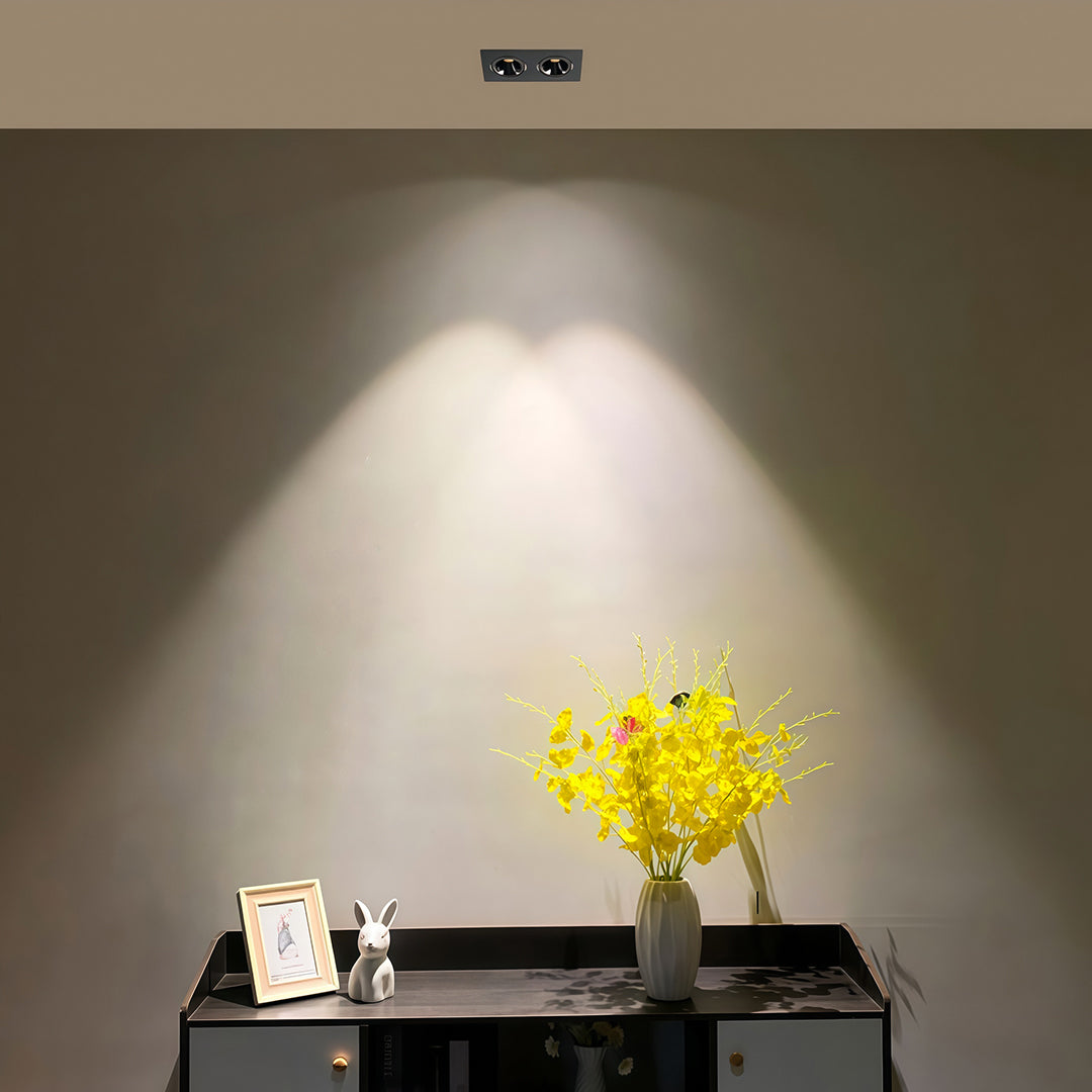 Square Recessed Downlight — Aluminum & Acrylic, LED, 7W–10W, 3000K / 4000K / 6000K, Ra90, Single- or Double-Head