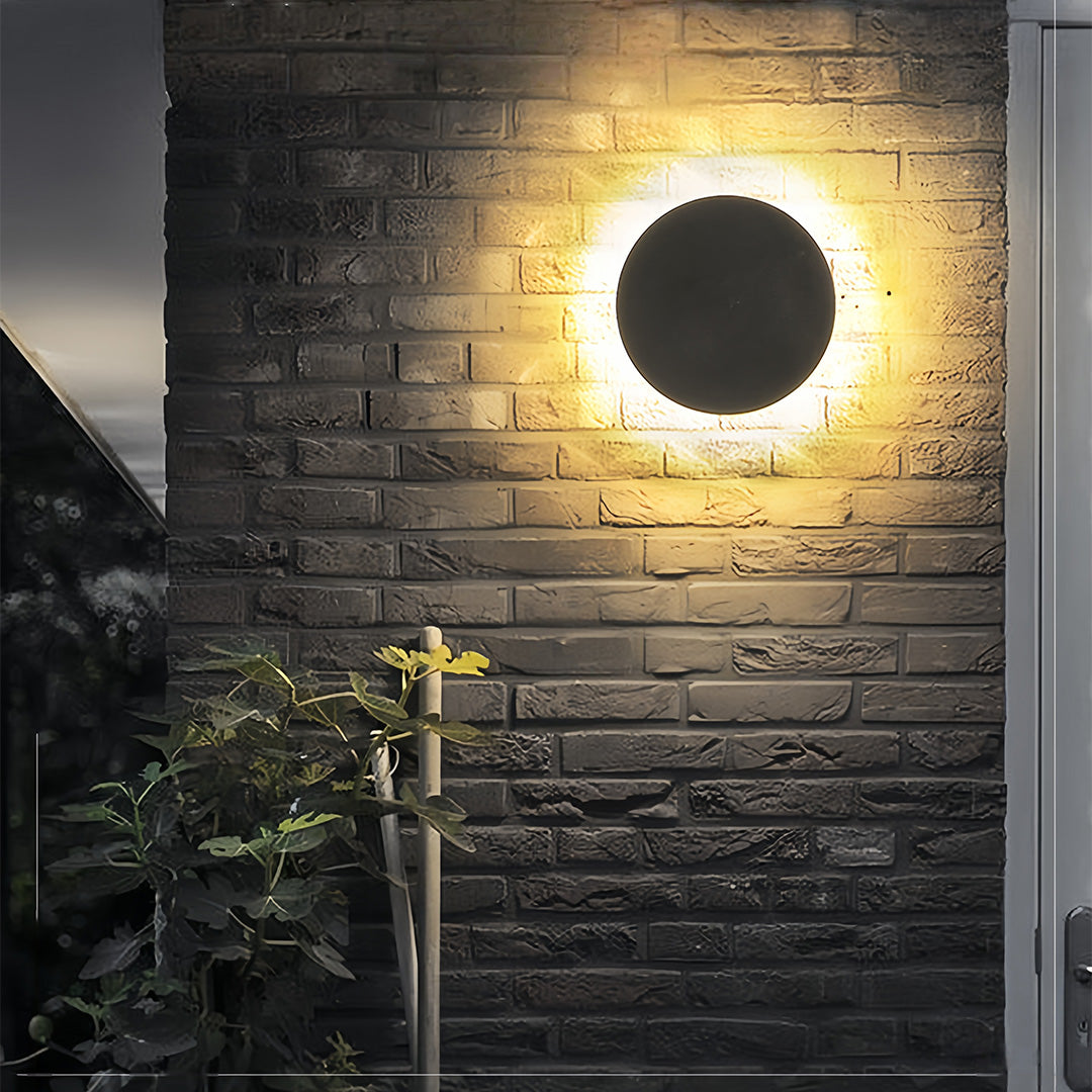 Modern Circular Outdoor Wall Sconce — Die-Cast Aluminum, Acrylic Shade, LED, IP54, 6" or 8"