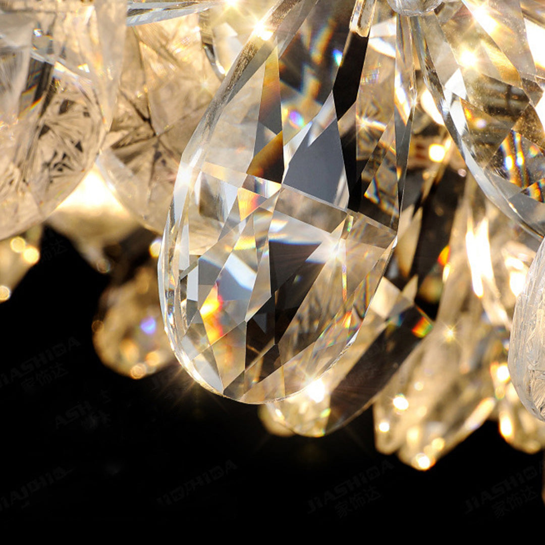 French Flower Crystal Chandelier — Mirror-Polished Metal, K9 Crystal, Stepless Dimming 3000K–6000K, Remote Control, Multiple Sizes
