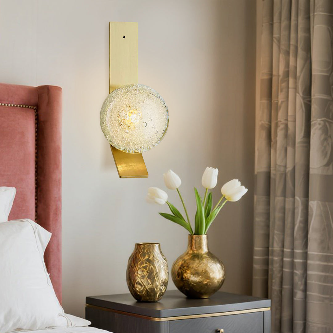 Glass Bubble Wall Sconce — Iron Frame, LED 3000K, Single 7W or Dual 14W, Gold / White / Black / Bronze