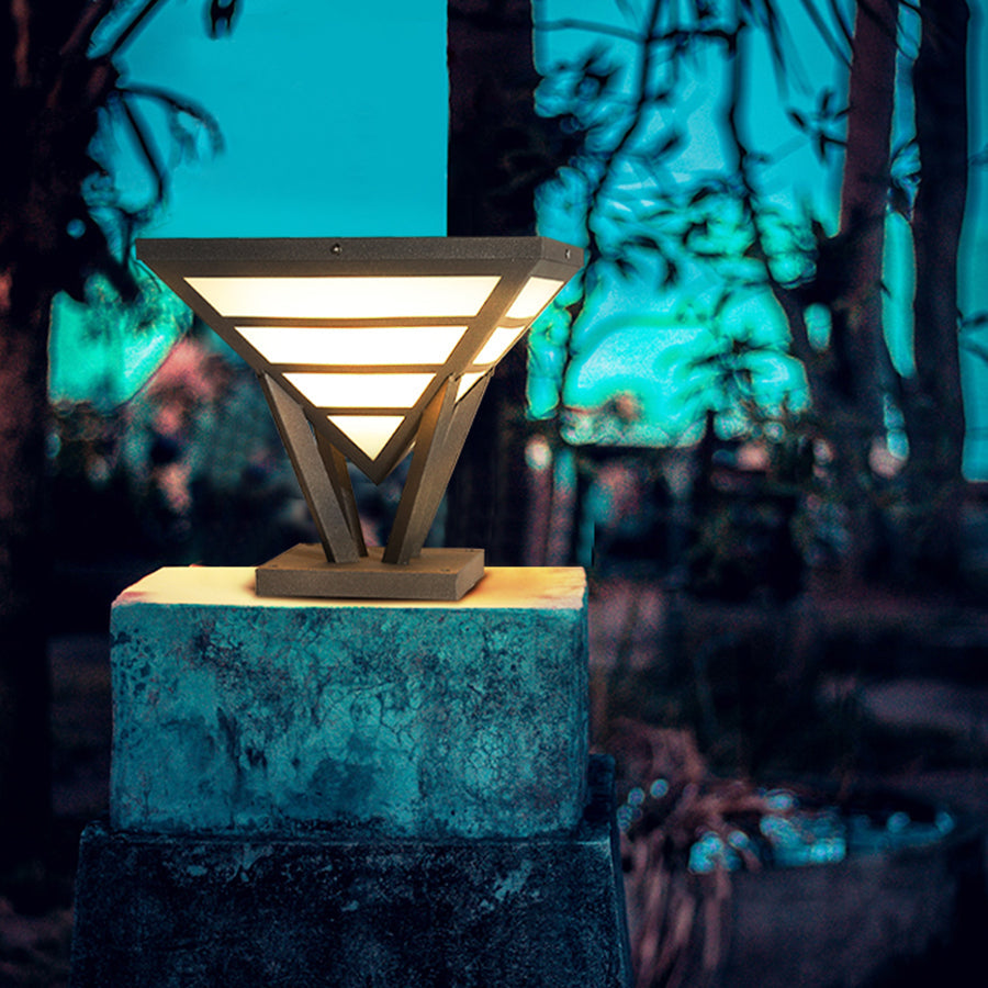 Geometric Pyramid Outdoor Pillar Light — Black Aluminum, Integrated LED, 3200K, IP54, 6W / 8W