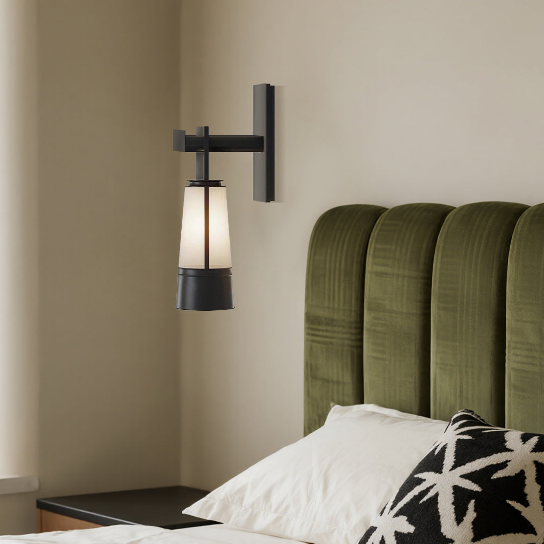Modern Minimalist Wall Sconce — Black Iron, Glass Shade, 12W LED E27, 3000K Hardwired