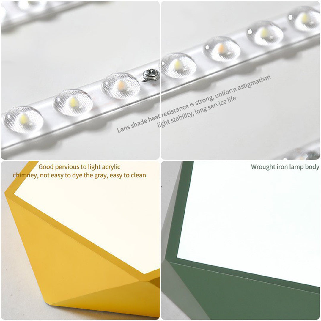 Geometric LED Flush-Mount Ceiling Light — Iron Frame, Acrylic Shade, Three-Color Dimming, 24W / 36W, 42cm / 52cm