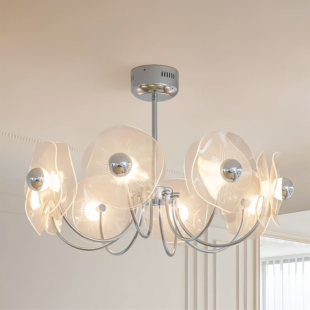 Geometric Acrylic LED Chandelier — Chrome Aluminum, 3-Step Dimming, 3-, 6-, or 8-Head