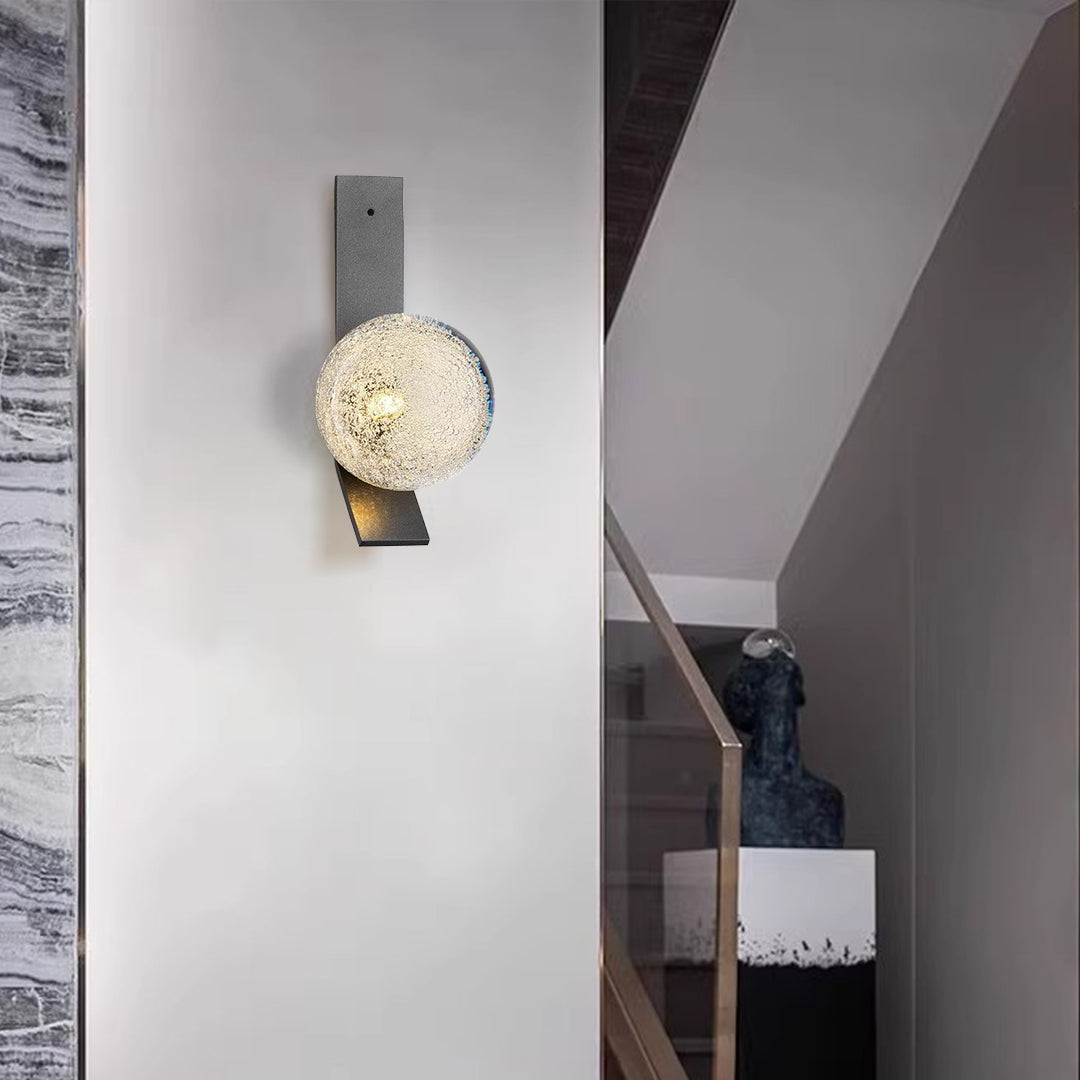 Glass Bubble Wall Sconce — Iron Frame, LED 3000K, Single 7W or Dual 14W, Gold / White / Black / Bronze