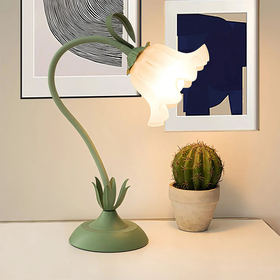 Vintage French Floral Table Lamp with Twistable White Glass and Green Accents - DIY Design Luxe