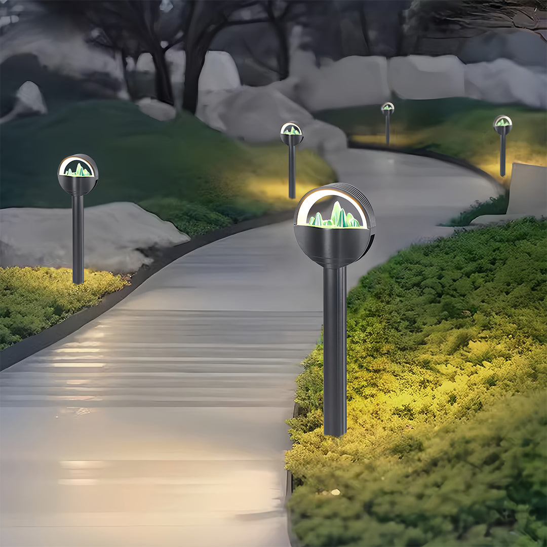 Frosted Globe Path Light — Black Aluminum, Hardwired LED, 10W, IP65 Weatherproof, 7.1" Dome