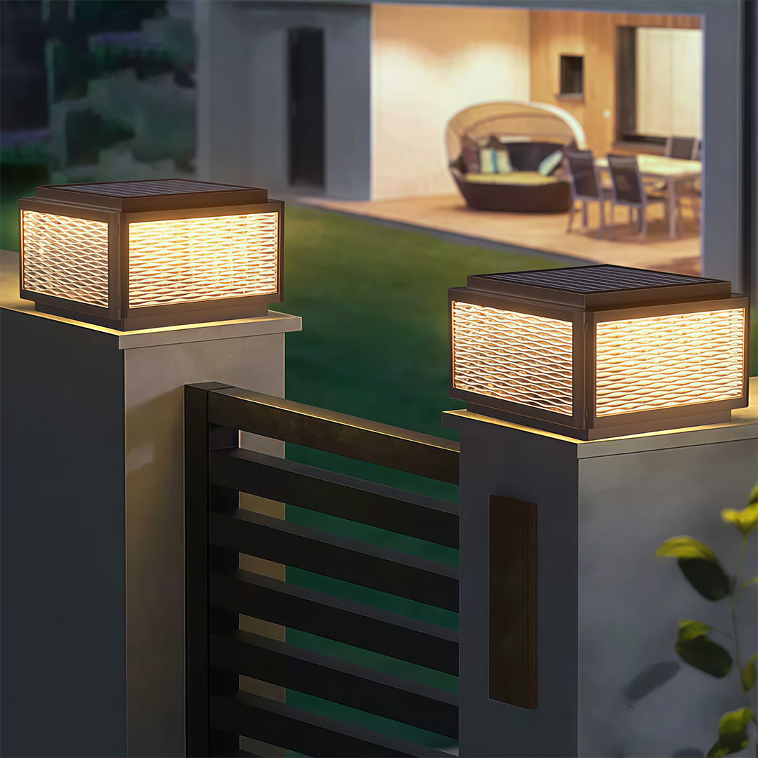 Minimalist Outdoor Pillar Top Light — Black Aluminum, LED, Solar or Hardwired, IP54, 3 Sizes