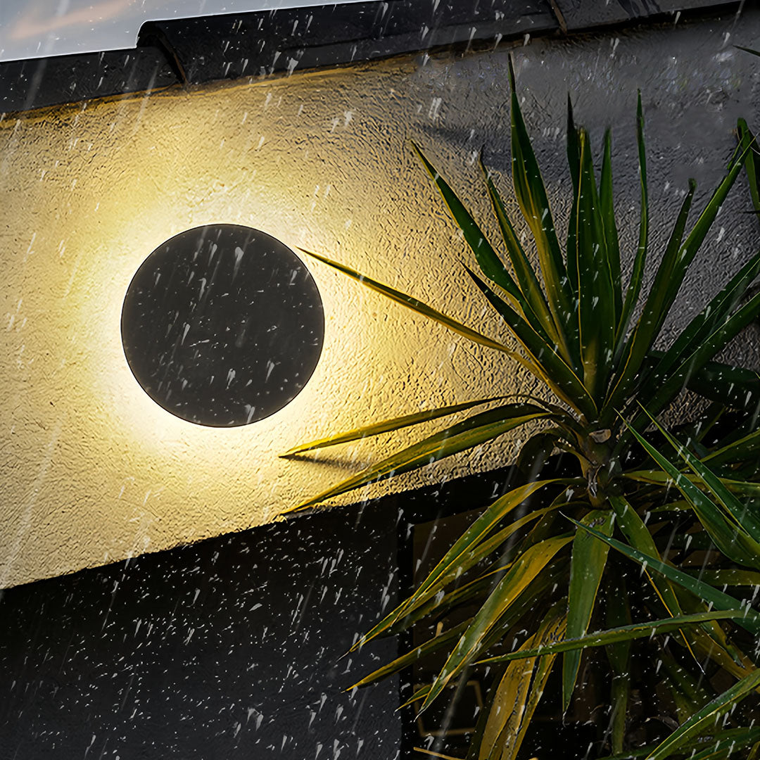 Modern Circular Outdoor Wall Sconce — Die-Cast Aluminum, Acrylic Shade, LED, IP54, 6" or 8"