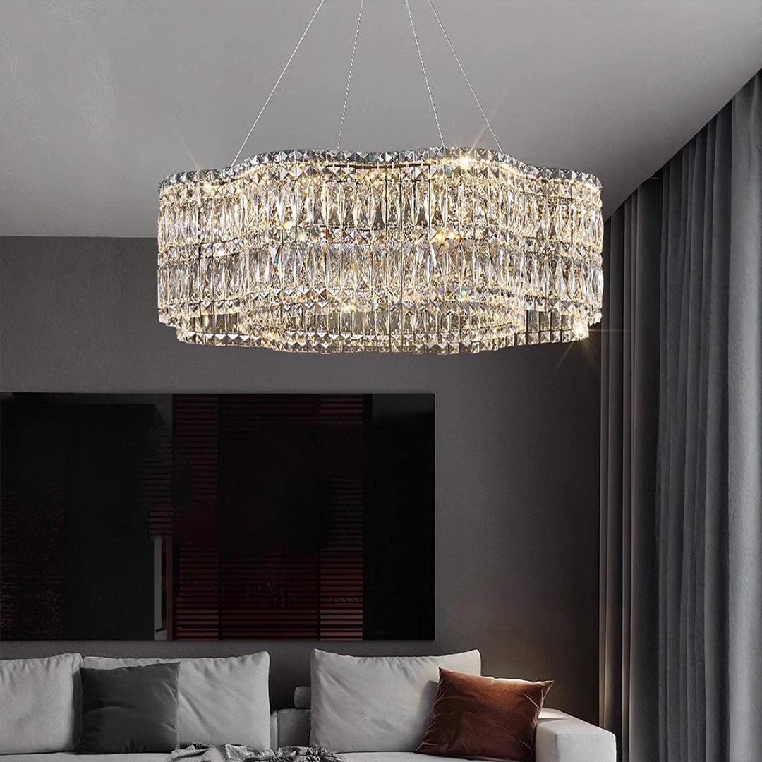 Large K9 Crystal Ring Chandelier — Stainless Steel, Gold or Silver, Stepless Dimming 3000K–6000K, Remote Control, 40W–118W